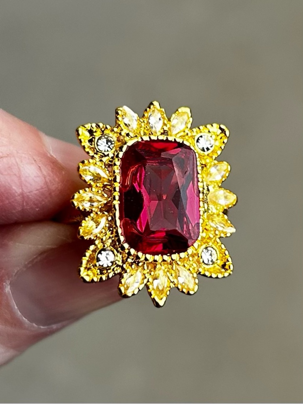 Gold plated Red Gem Statement Ring - Picture 2 of 7